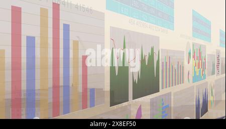 Graphiques et graphiques colorés s'affichant sur plusieurs écrans Banque D'Images