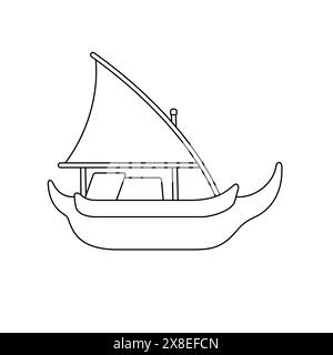 Perahu Golekan lete Madura, navire traditionnel indonésien, illustration vectorielle en noir et blanc Illustration de Vecteur