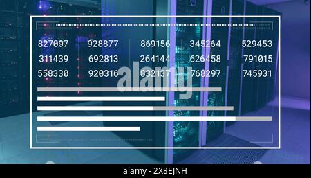 Illustration des chiffres à l'écran au-dessus des racks de serveurs de données Banque D'Images