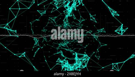 Image de formes de néon circulaires dans un modèle sans couture contre le réseau de connexions Banque D'Images