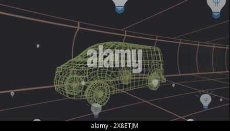 Image des icônes tombantes modèle de voiture 3d sur la grille sur fond noir Banque D'Images