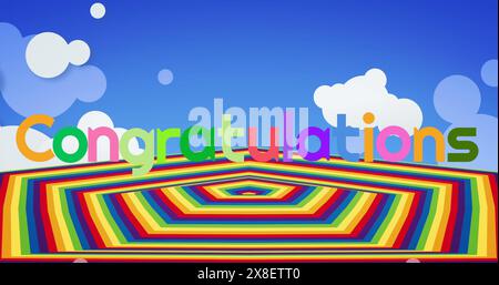 Image du texte de félicitations sur la forme arc-en-ciel Banque D'Images