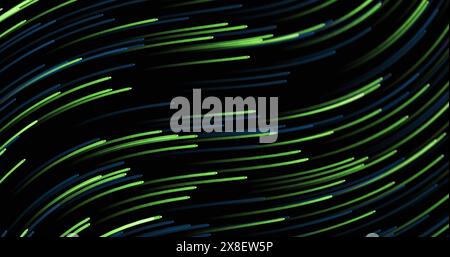 Lignes vertes et bleues tourbillonnant sur fond sombre Banque D'Images