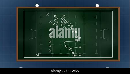 Le tableau noir de l'école avec fond noir montre des diagrammes de jeu de football Banque D'Images