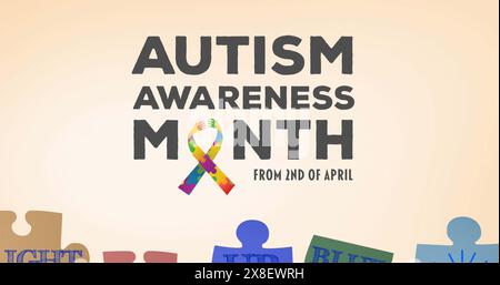 Image du texte du mois de sensibilisation à l'autisme sur puzzle Banque D'Images
