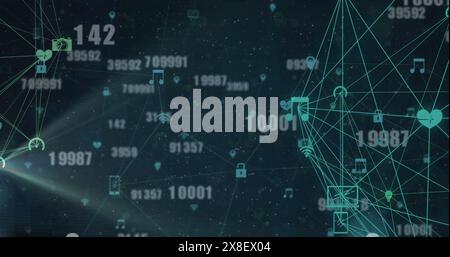 Image de plusieurs numéros changeants sur le globe d'icônes numériques tournant sur fond bleu Banque D'Images