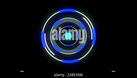Image de lignes se déplaçant dans des cercles de chargement sur fond noir Banque D'Images