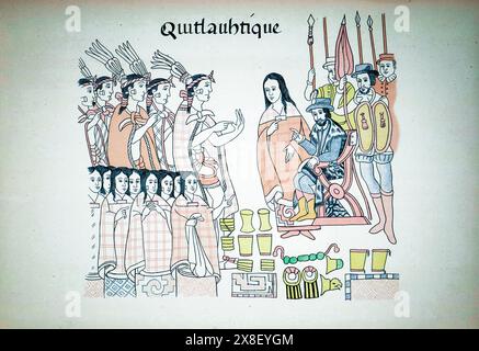 Quitlauhtique. Plaque 7 de l'Histoire de Tlaxcala par Diego Munoz Camargo, 1585. Alfredo Chavero Edition de 1892 Banque D'Images