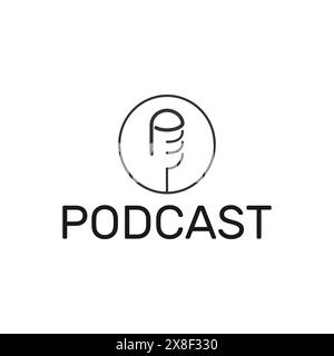 icône de distribution de pods de dessin au trait avec la lettre p , modèle de logo de podcast Illustration de Vecteur