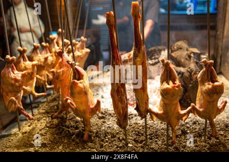 Nourriture de rue locale au Pakistan. Viande grillée sur une broche, gros plan. Banque D'Images