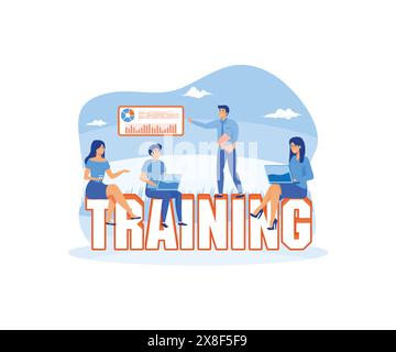 Concept de formation des jeunes participant à la formation professionnelle avec instructeur qualifié. illustration moderne vectorielle plate Illustration de Vecteur