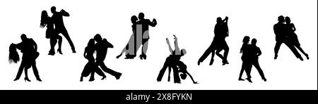 Ensemble de personnes dansantes, couples silhouettes noires Illustration de Vecteur