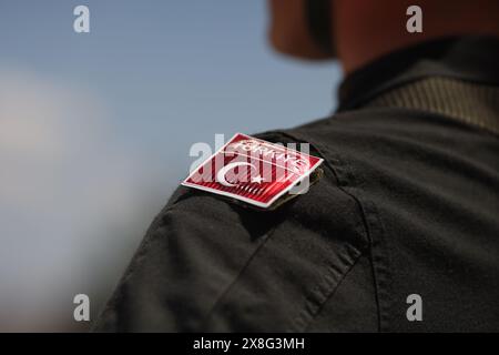 Détails avec le drapeau turc sur l'uniforme d'un soldat turc Banque D'Images