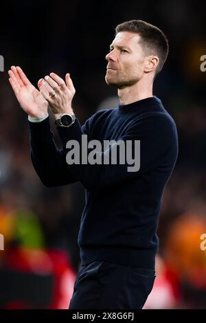 Dublin, Irlande. 22 mai 2024. Xabi Alonso, entraîneur-chef du Bayer 04 Leverkusen, fait un geste à la fin du match final de l'UEFA Europa League entre Atalanta BC et Bayer 04 Leverkusen. Crédit : Nicolò Campo/Alamy Live News Banque D'Images