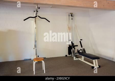 fitness, gymnase, haltères, kettlebells, poids, appareils de conditionnement physique, rameurs Banque D'Images