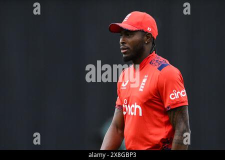 Jofra Archer d'Angleterre lors du match de la série internationale Vitality T20 Angleterre vs Pakistan à Edgbaston, Birmingham, Royaume-Uni. 25 mai 2024. (Photo de Craig Thomas/News images) à Birmingham, Royaume-Uni le 25/05/2024. (Photo de Craig Thomas/News images/SIPA USA) crédit : SIPA USA/Alamy Live News Banque D'Images