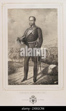 Frédéric de Prusse (1794-1863) Prince prussien et officier militaire. Portrait. Dessin de C. Legrand. Lithographie de Donón. Reyes Contemporáneos (Rois contemporains). Volume III publié à Madrid, 1854. Auteur : Julio Donón. Artiste espagnol actif de 1840 à 1880. Luis Carlos Legrand (fl. 1829-1858) Dessinateur et lithographe espagnol. Banque D'Images