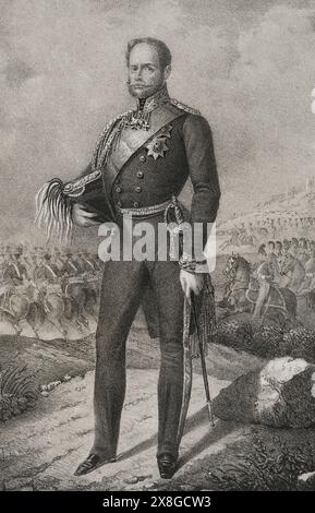 Frédéric de Prusse (1794-1863) Prince prussien et officier militaire. Portrait. Dessin de C. Legrand. Lithographie de Donón. Reyes Contemporáneos (Rois contemporains). Volume III publié à Madrid, 1854. Auteur : Julio Donón. Artiste espagnol actif de 1840 à 1880. Luis Carlos Legrand (fl. 1829-1858) Dessinateur et lithographe espagnol. Banque D'Images