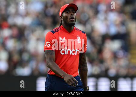 Jofra Archer d'Angleterre lors du match de la série internationale Vitality T20 Angleterre vs Pakistan à Edgbaston, Birmingham, Royaume-Uni, 25 mai 2024 (photo de Craig Thomas/News images) Banque D'Images