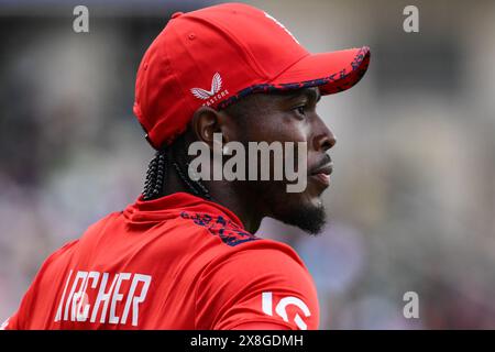 Jofra Archer d'Angleterre lors du match de la série internationale Vitality T20 Angleterre vs Pakistan à Edgbaston, Birmingham, Royaume-Uni, 25 mai 2024 (photo de Craig Thomas/News images) Banque D'Images