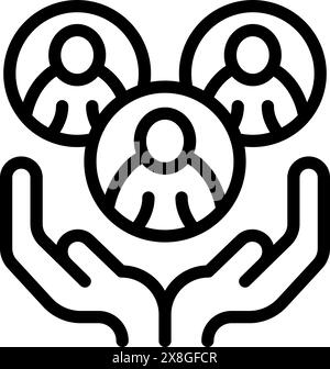Icône en noir et blanc présentant un concept de travail d'équipe, de soins et de soutien communautaire Illustration de Vecteur