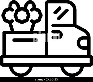 Icône de dessin au trait d'un camion de livraison électrique avec des symboles d'arbre, représentant le transport durable Illustration de Vecteur