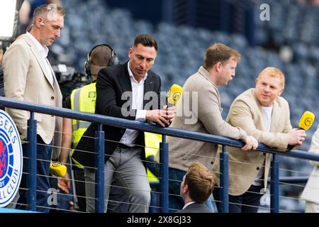 Glasgow, Écosse. 25 mai 2024. De gauche à droite : l'ex-gardien des Rangers Alan McGregor, l'ex-capitaine celtique Scott Brown, l'ex-manager celtique Neil Lennon crédit : Raymond Davies / Alamy Live News Banque D'Images