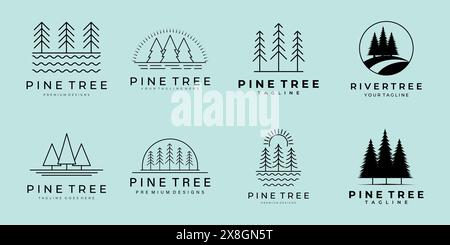 définir simple ligne d'arbre logo nature vecteur illustration design art minimal minim forêt symbole d'icône simple Illustration de Vecteur