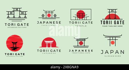 ensemble de logo torii gate logo vintage et design d'icône de modèle d'illustration vectorielle d'art au trait. collection groupée de divers emblèmes torii étiquette de culture japonaise Illustration de Vecteur