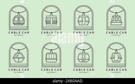 ensemble de logo de voiture de ligne d'art de vecteur de symbole de conception minimaliste d'illustration, pack de logo de funiculaire et emblème de badge Illustration de Vecteur