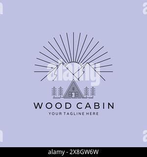 bois cabine ligne art minimaliste logo illustration design icône créative Illustration de Vecteur