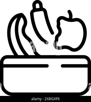 Icônes vectorielles noir et blanc minimalistes de la nourriture saine de style de vie. Y compris les fruits et légumes. Pour la préparation des repas. Fitness. Bien-être. Et manger propre Illustration de Vecteur
