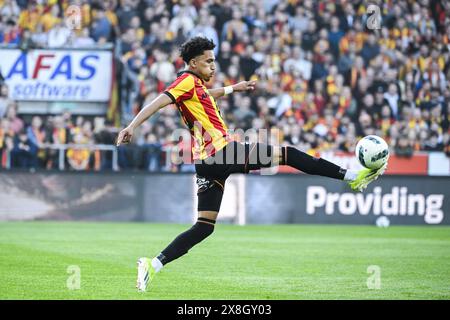 Malines, Belgique. 25 mai 2024. Bilal Bafdili de Malines photographié en action lors d'un match de football entre KV Mechelen et Standard de Liège, samedi 25 mai 2024 à Malines, le jour 10, dernier jour de la saison 2023-2024 de la première division du championnat belge 'Jupiler Pro League'. BELGA PHOTO TOM GOYVAERTS crédit : Belga News Agency/Alamy Live News Banque D'Images