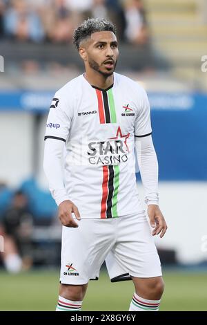 Leuven, Belgique. 25 mai 2024. Youssef Maziz de l'OHL photographié lors d'un match de football entre Oud-Heverlee Leuven et KVC Westerlo, samedi 25 mai 2024 à Leuven, le jour 10 (sur 10), dernier jour des éliminatoires européens de la première division 'Jupiler Pro League' 2023-2024 du championnat belge. BELGA PHOTO BRUNO FAHY crédit : Belga News Agency/Alamy Live News Banque D'Images