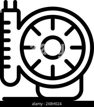 Icône de ligne noire d'un pneu de voiture et manomètre, symbolisant l'entretien automatique Illustration de Vecteur