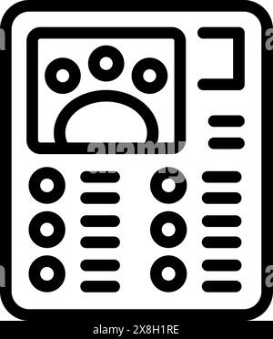 Illustration vectorielle de dessin animé noir et blanc d'une icône d'enregistreur vocal de dessin animé graphique simple avec design d'art au trait. Représentation d'un dispositif de communication moderne pour l'enregistrement et la lecture audio Illustration de Vecteur