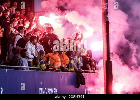 Leuven, Belgique. 25 mai 2024. Les supporters de Westerlo photographiés lors d'un match de football entre Oud-Heverlee Louvain et KVC Westerlo, samedi 25 mai 2024 à Louvain, le jour 10 (sur 10), dernier jour des Play-offs Europe de la première division 'Jupiler Pro League' 2023-2024 du championnat belge. BELGA PHOTO BRUNO FAHY crédit : Belga News Agency/Alamy Live News Banque D'Images