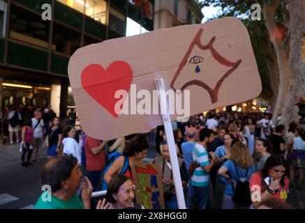 Palma, Espagne. 25 mai 2024. Les habitants lors d'une manifestation contre le tourisme de masse. Des milliers de personnes ont protesté contre le tourisme de masse à Majorque. Sous le slogan « disons basta ! », les gens se sont rassemblés samedi soir dans le centre de la capitale de l'île, Palma. Crédit : Clara Margais/dpa/Alamy Live News Banque D'Images