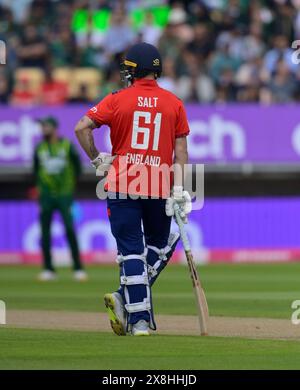 : 25 mai 2024 : Phil Salt of England pendant la série internationale Vitality T20 entre l'Angleterre et le Pakistan à Edgbaston Cricket Ground, Birmingham England crédit : PATRICK ANTHONISZ/Alamy Live News Banque D'Images