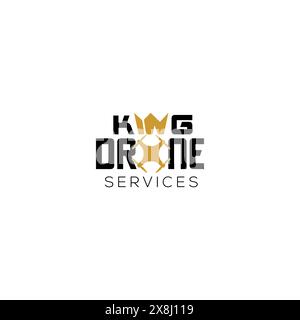 Modèle de logo à propos de la photographie et de la vidéographie aérienne King Drone Service. King Drone logo Service avec symbole de la couronne et icône de drone. Illustration de Vecteur