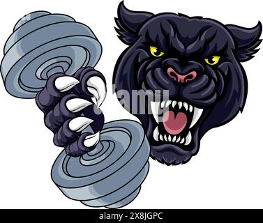 Panther Jaguar Leopard mascotte de gymnastique de levage de poids Illustration de Vecteur