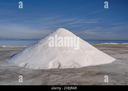 Montagnes de sel dans les salines de Trinitat, à Punta de la Banya, dans le delta de l'Èbre (Tarragone, Catalogne, Espagne) ESP Montaña de sal en unas salinas Banque D'Images