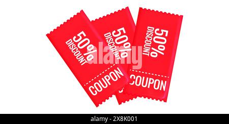 Bon de réduction en vente style 3D. Bon cadeau. Collecte des coupons. Marketing de promotion de conception de magasin en ligne. Elément isolé. Illustration vectorielle. Illustration de Vecteur