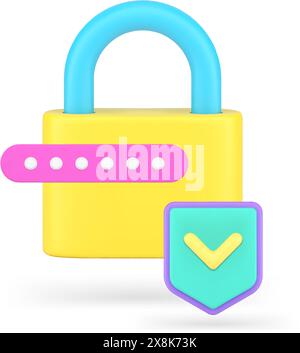 Protection des données identification mot de passe accès à l'information sécurité 3d icône illustration vectorielle réaliste. Code d'authentification verrouillage protection confidentialité Illustration de Vecteur
