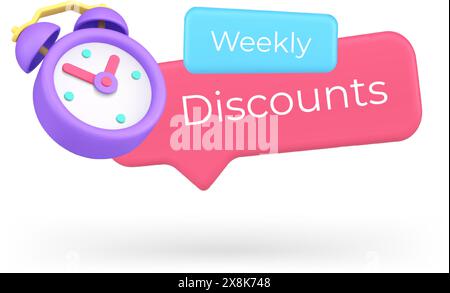 Alerte de réduction hebdomadaire promo conseils rapides offre spéciale d'achat annoncer l'icône 3d illustration vectorielle réaliste. Vente publicité commerciale au détail cou Illustration de Vecteur