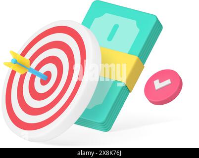 Objectif financier succès cible d'affaires de gestion efficace icône 3d illustration vectorielle réaliste. Financement des bénéfices objectif investissement des bénéfices de la richesse Illustration de Vecteur