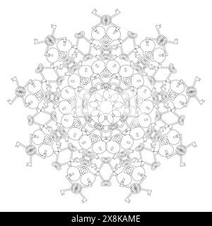 Mandala noir et blanc avec serrures et clés sur fond blanc Illustration de Vecteur