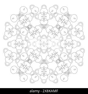 Mandala noir et blanc avec cadenas sur fond blanc Illustration de Vecteur