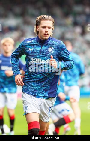 TODD CANTWELL, joueur de football professionnel, joue actuellement pour le Rangers FC. Image prise lors d'un entraînement et d'une séance d'échauffement avant match. Banque D'Images