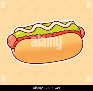 Hot dog avec tomate, avocat et mayonnaise. Sandwich traditionnel de restauration rapide, populaire au Chili sous le nom de 'Completo Italiano'. Dessin de bande dessinée, vecteur isolé illus Illustration de Vecteur